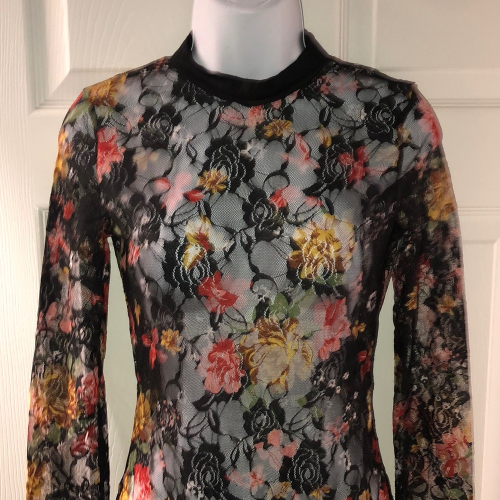 Amazon Floral Lace Long Sleeve Bodysuit nwot - Picture 2 of 4
